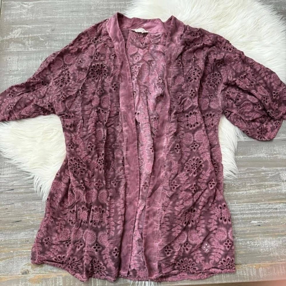 Lucky Brand Eyelet Kimono Renaissance Rose Pink Open Women One Size 7WK4023 - Picture 4 of 4
